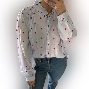 Women's White and Red Heart Patterned Top